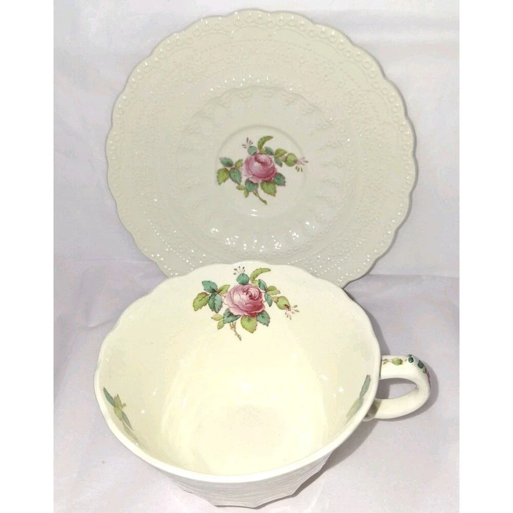 VTG Spode Copeland Billingsley Flat Teacup And Saucer Billingsley Rose Pink *